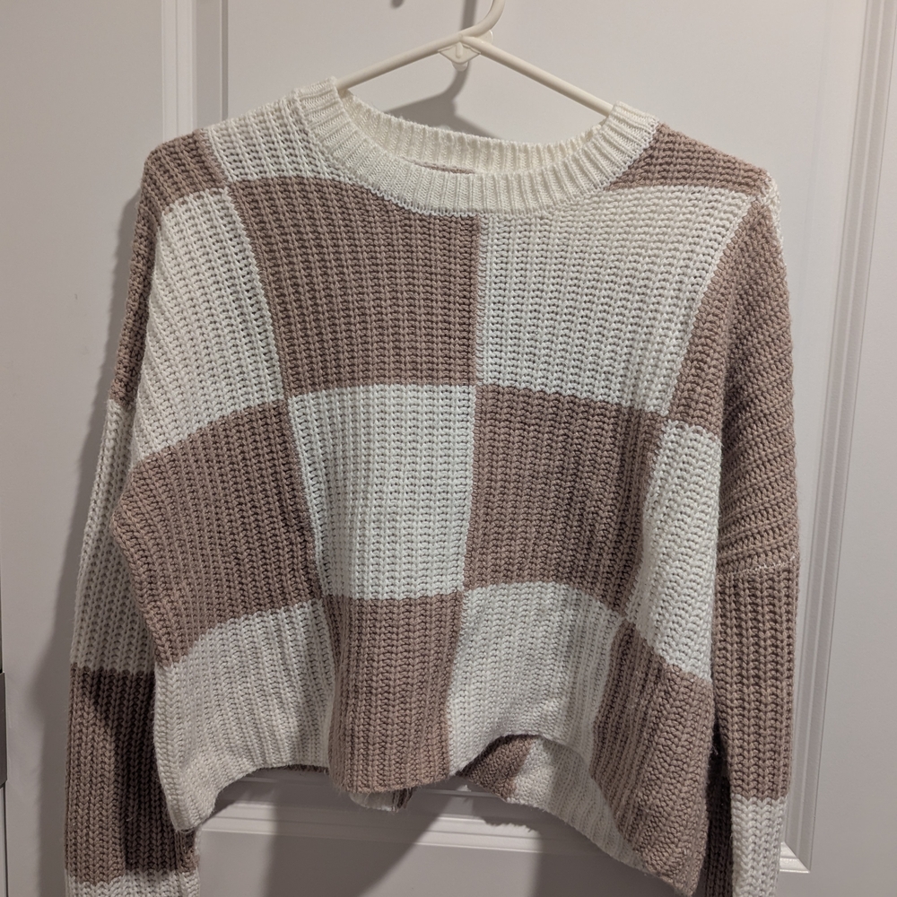 Sincerely Jules Cream and Brown Crew Neck Sweater